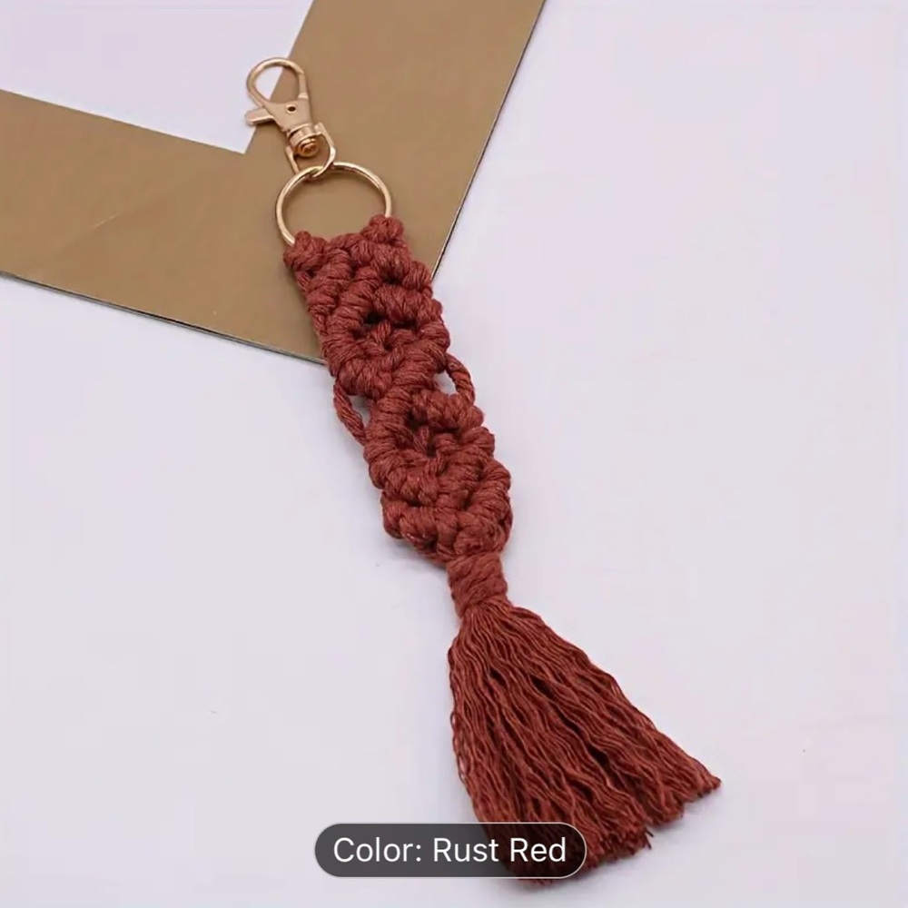 Rust Red Macrame Keychain